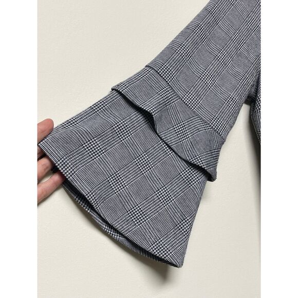 NEIMAN MARCUS Glen Plaid Layered Bell Sleeve Midi Dress, Sz 10 - Picture 4 of 9